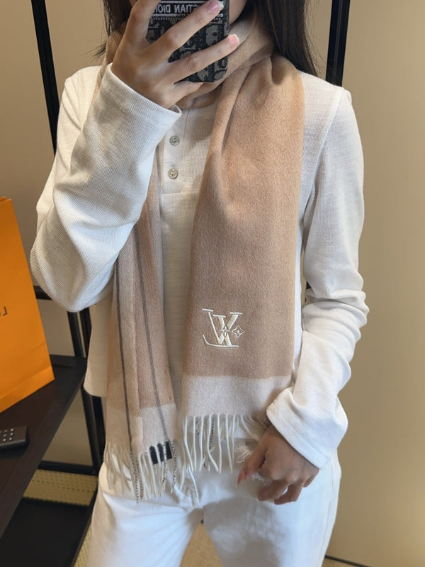 LV Scarf 180cm Brown Cashmere 839517