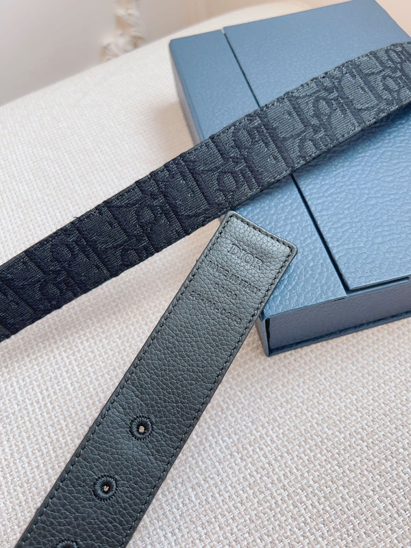 CD Belt 35mm Black Canvas Calfskin Black Logo Buckle
