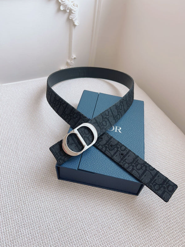 CD Belt 35mm Black Canvas Calfskin Silver Buckle