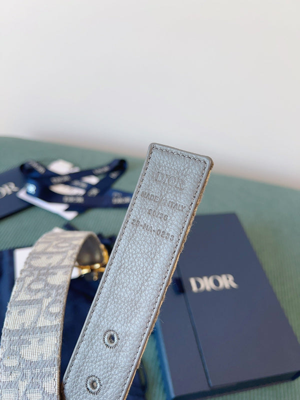 CD Belt 35mm Milkshake White Canvas Gray Calfskin Gold Buckle