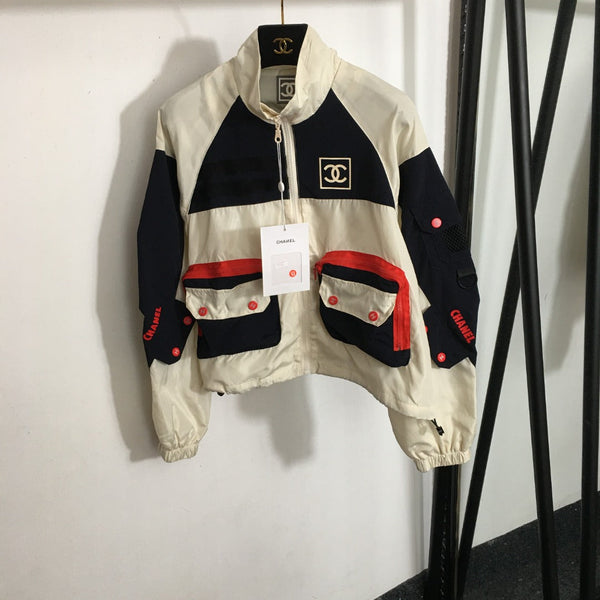 CC Logo Letter Offset Color Multi-pocket Long-sleeved Windbreaker Jacket