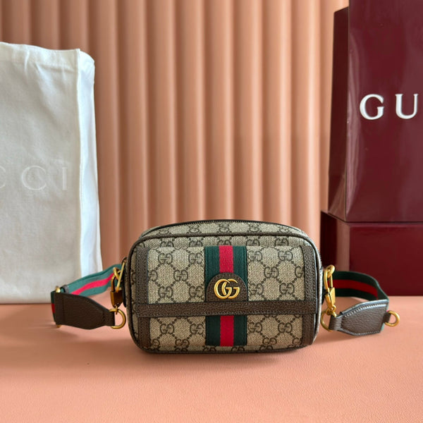 GG Ophidia GG Mini Handbag 20cm Grey and Brown Supreme Canvas