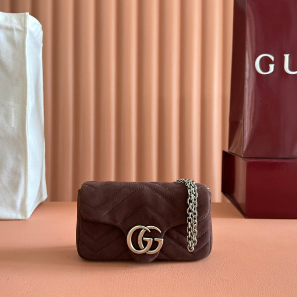 GG Marmont Double-G 16.5cm Matte Brown Suede