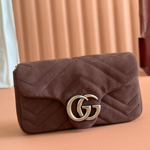 GG Marmont Double-G 16.5cm Matte Brown Suede
