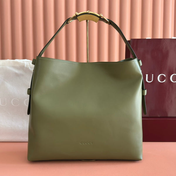 GG 25FW Beatrix Handbag 40cm Green Calfskin GHW