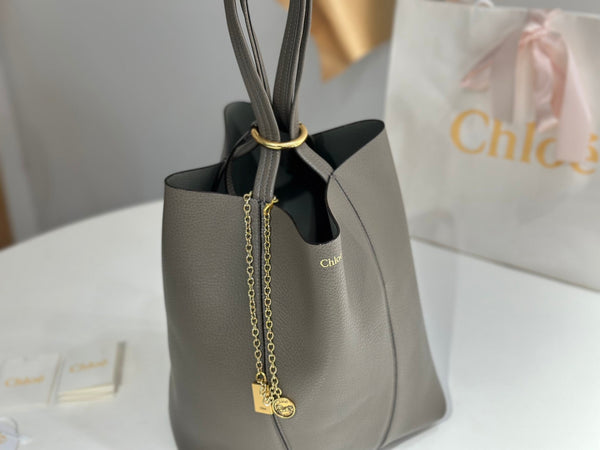 Chloe Spin Tote Bag Medium 27cm Grey Calfskin 272281