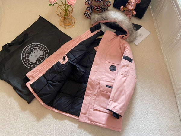 Canada Goose Children Jacket Wolf Fur Sandy Pink Polyester Cotton