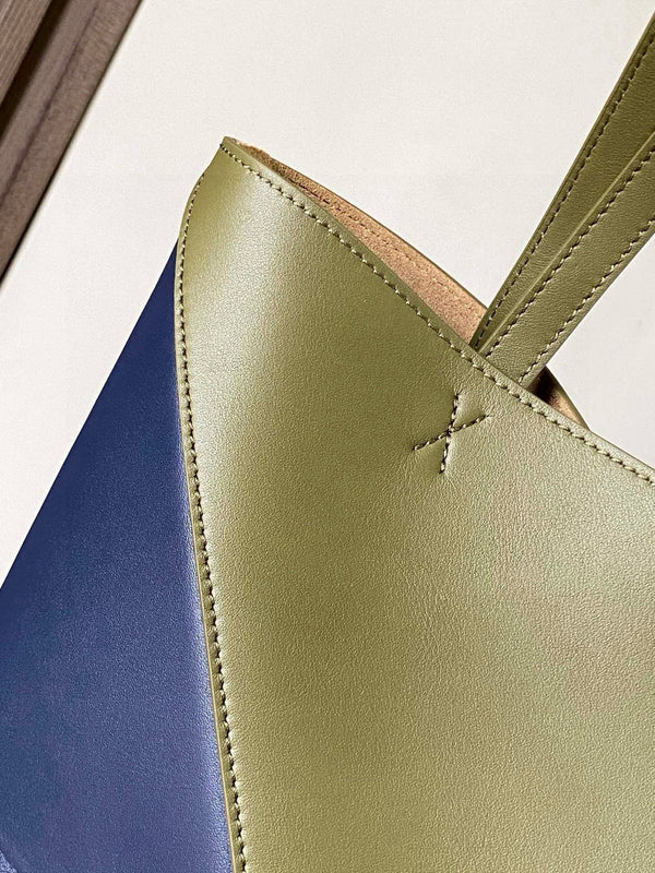 LOE 31 Medium Puzzle Fold Tote In Olive Mix Blue Glossy Cowhide 274311