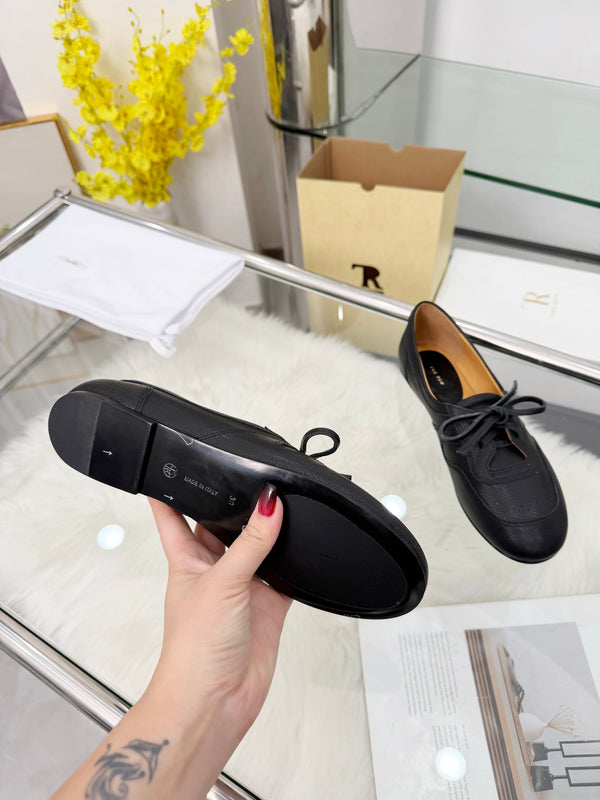 The Row 2026 New Lace-up Loafers flat in Black Sheepskin 576851