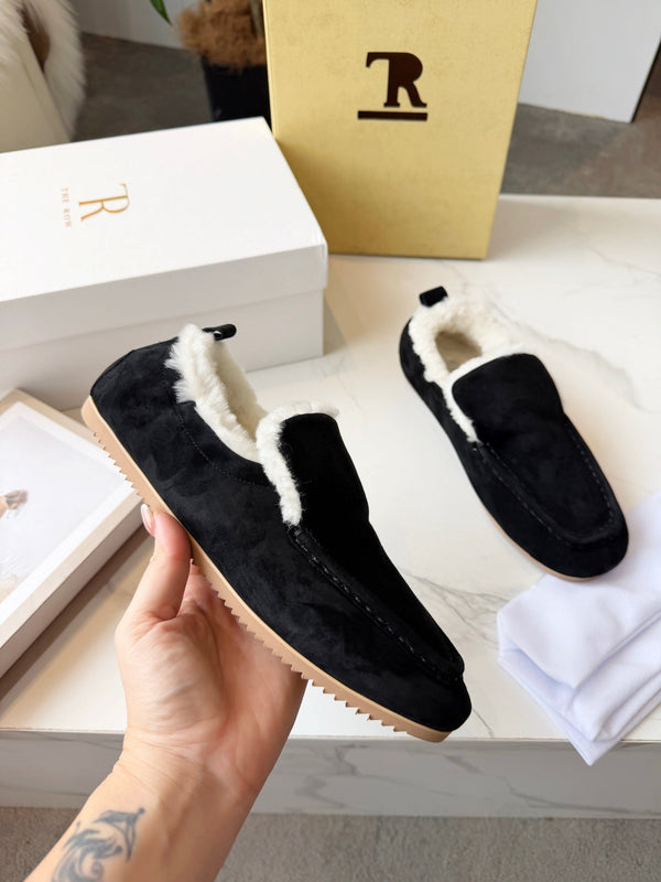 The Row 2025 Autumn/Winter New Slip-on Wool Loafers Black 576845