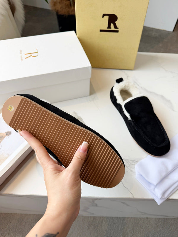 The Row 2025 Autumn/Winter New Slip-on Wool Loafers Black 576845