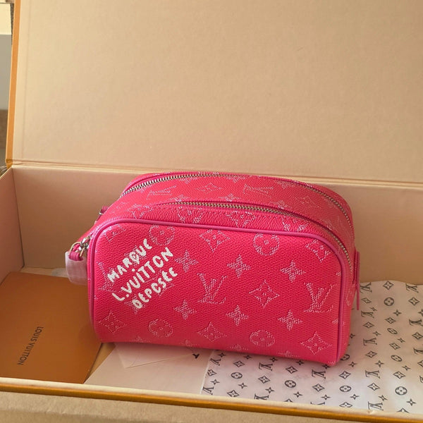 LV Dopp Kit Toilet Pouch Rose Red Monogram Canvas 274858