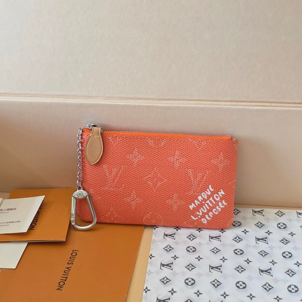 LV Key Pouch S Oragne PVC Fabric with Leather 275147