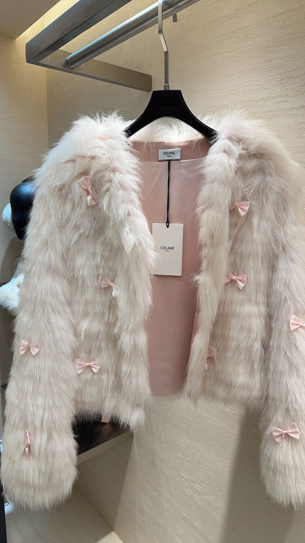 CELINE's 2025 New Fox Fur Baby Pink Coat 333411