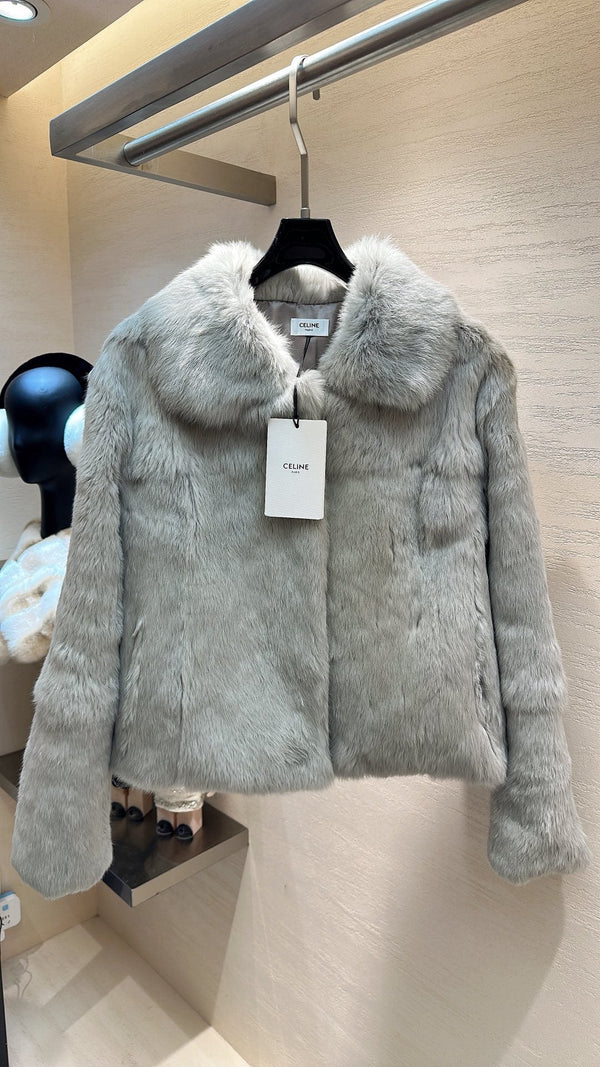 CELINE Rabbit Fur Coat Light Gray 333225