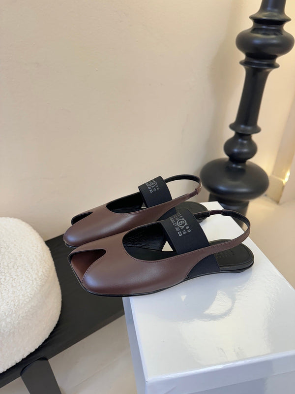 Maison Marginal Apple Toe Ballet Sandals Brown in Cowhide 580434