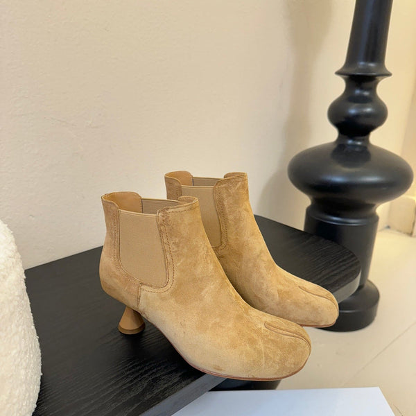 Maison Margiela Tabi Ankle Boots Short Heel Brown Cowhide Suede 580425