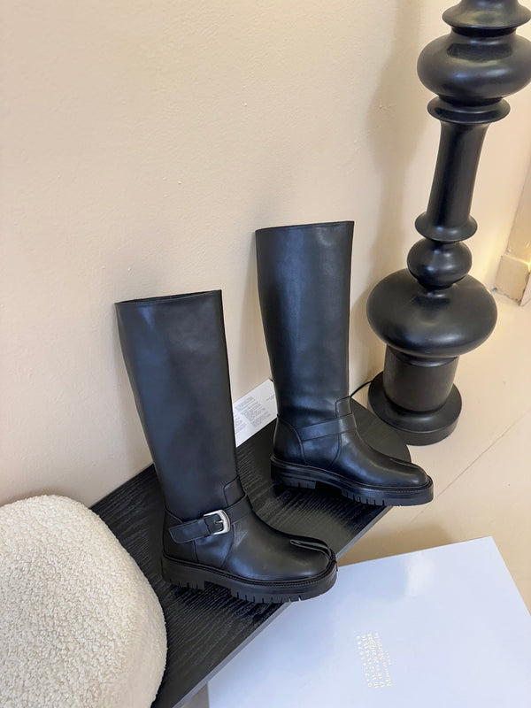 Maison Margiel 25AW New Split-Toe Rider Black Boots Sheepskin 580424