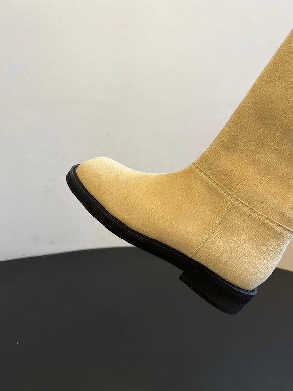 Maison Margiel 25ss Cool Square Toe Tall Riding Boots Off-white Suede 580412
