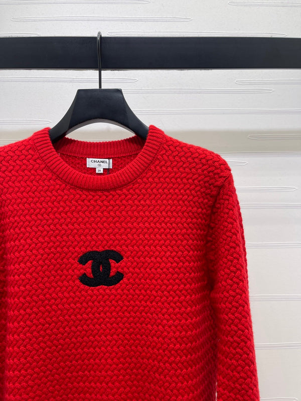 CHANEL 26 LOGO KNIT RED SWEATER 335405