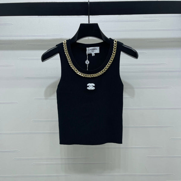 CHANEL 26 CHAIN KNIT VEST WHITE WOOL 335390