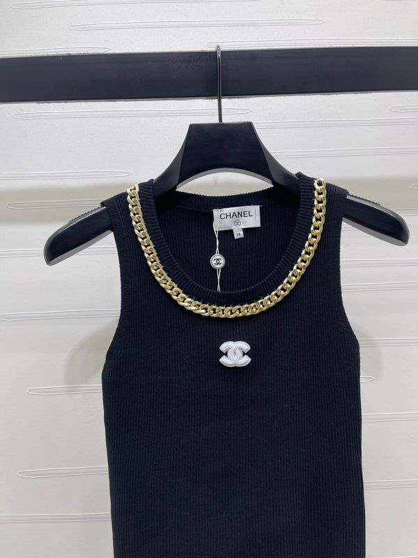 CHANEL 26 CHAIN KNIT VEST WHITE WOOL 335390