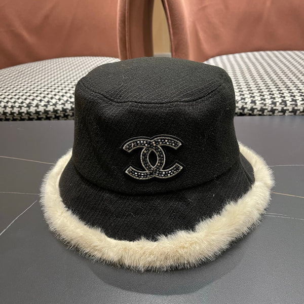 Chanel Korean Style Bucket Hat Black Plush Fleece 979918