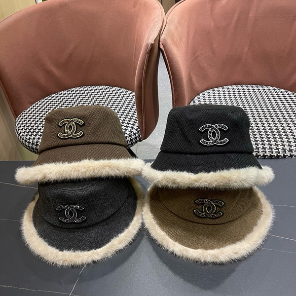 Chanel Korean Style Bucket Hat Gray Plush Fleece 979917