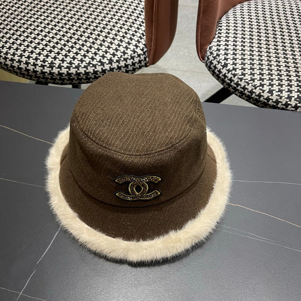 Chanel Korean Style Bucket Hat Brown Plush Fleece 979916