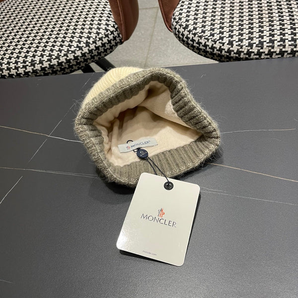 Moncler Korean Style Fleece-Lined Beige mix Grey Knitted Beanie 980073