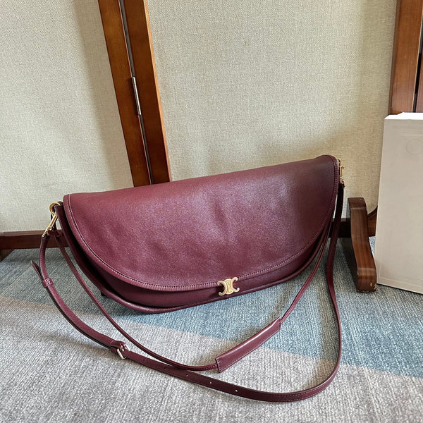 Celine Half Moon Burgundy Bag In Lambskin 276267