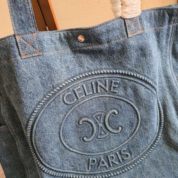 Celine Cabas Brand Logo Classic Blue Denim Tote Bag 276180