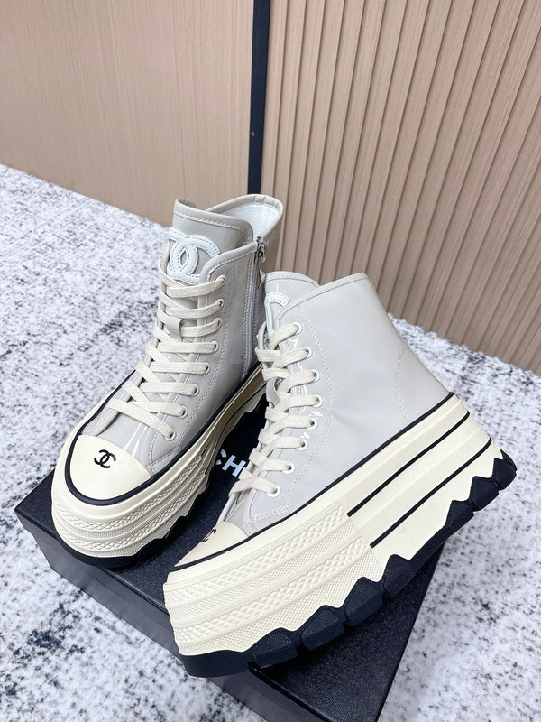 Chanel Platform High-Top Casual Light Blue Sneakers in Cowhide 591370
