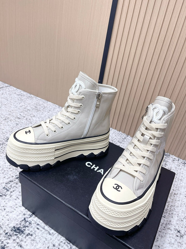 Chanel Platform High-Top Casual Light Blue Sneakers in Cowhide 591370