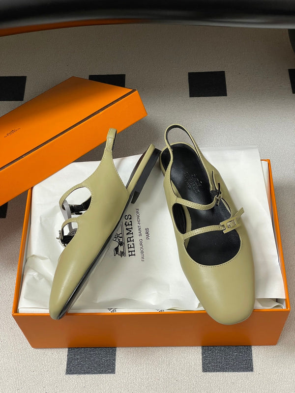Hermes 26S Mila Open-Heel Sandals Beige in Calfskin 594346