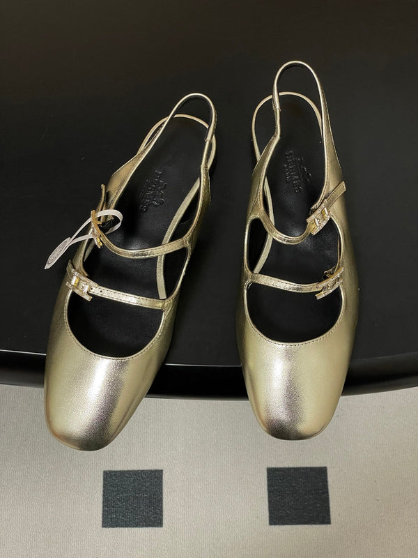 Hermes 26S Mila Open-Heel Sandals Gold in Calfskin 594343