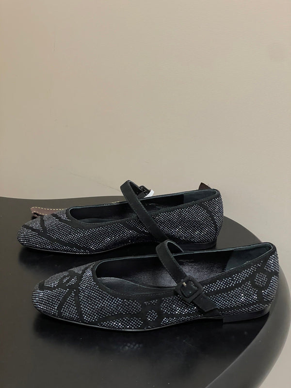 Hermes 26 Light Ballet Flat Metallic Black in Suede 594341