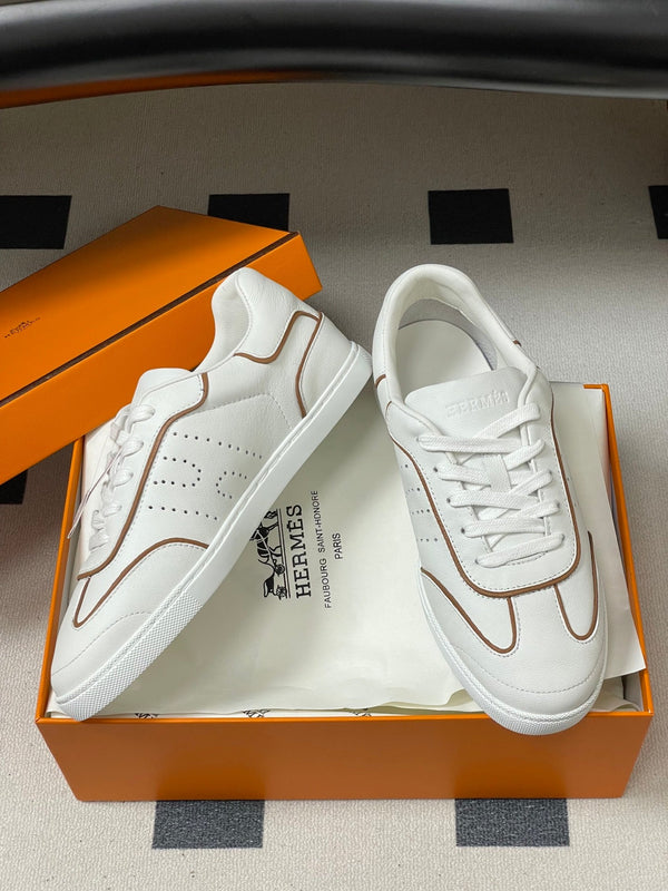 Hermes 26 Match Sneakers White Brown in Calfskin 594339