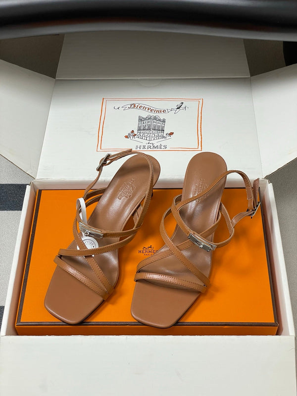 HM Muse Sandal 70 Brown in Calfskin 593817