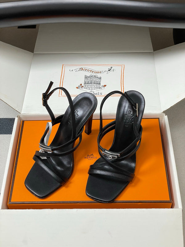 HM Muse Sandal 100 Black  in Calfskin 593812