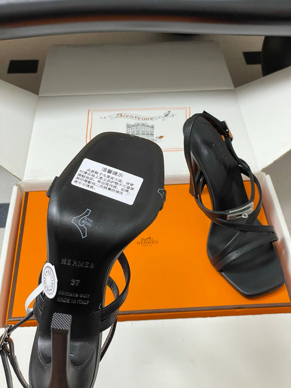 HM Muse Sandal 100 Black  in Calfskin 593812
