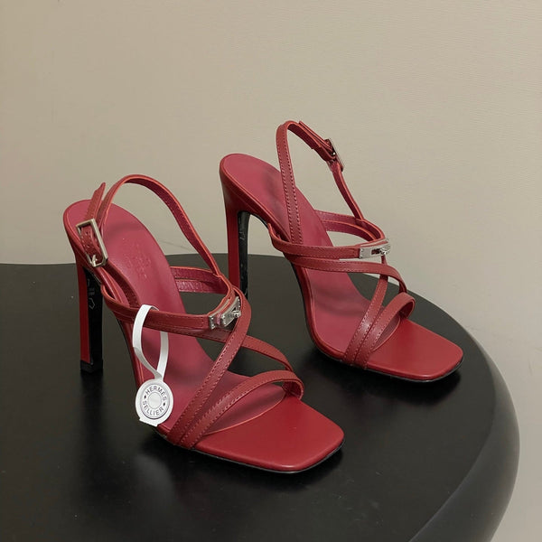 HM Muse Sandal 100 Burgundy in Calfskin 593811