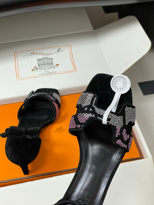 HM Joy Sandal 40 Black Pink in Suede 593808