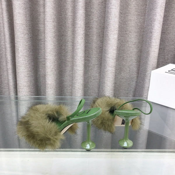 Loewe 25SS Fur-lined Mule 100 Green in Fox Fur 597443