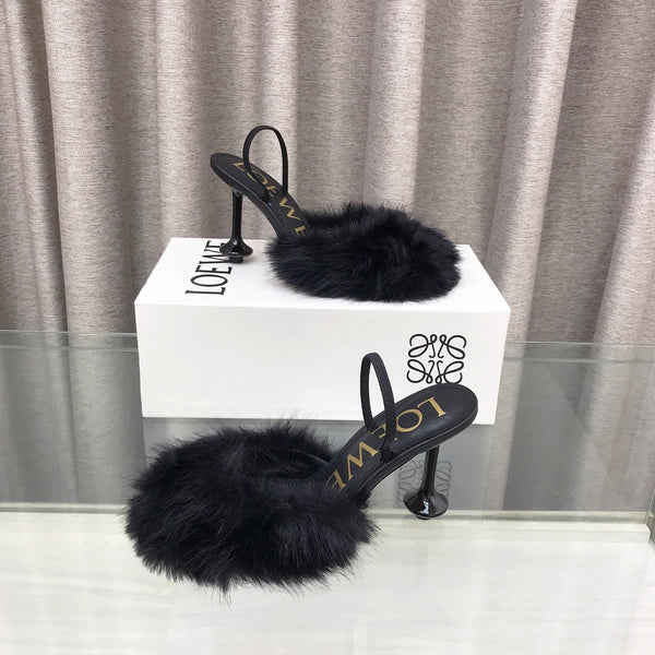Loewe 25SS Fur-lined Mule 100 Black in Fox Fur 597440