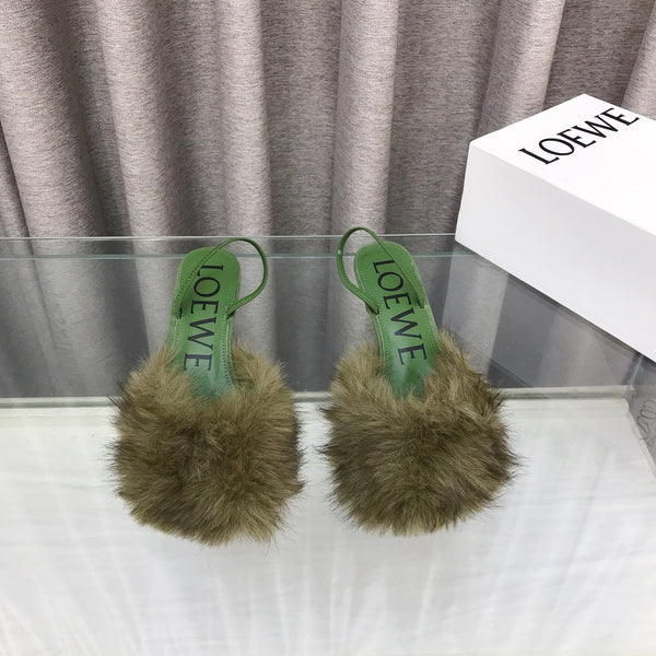 Loewe 25SS Fur-lined Mule 60 Green in Fox Fur 597438