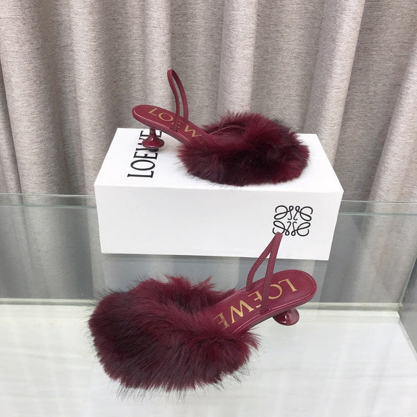 Loewe 25SS Fur-lined Mule 60 Burgundy in Fox Fur 597437
