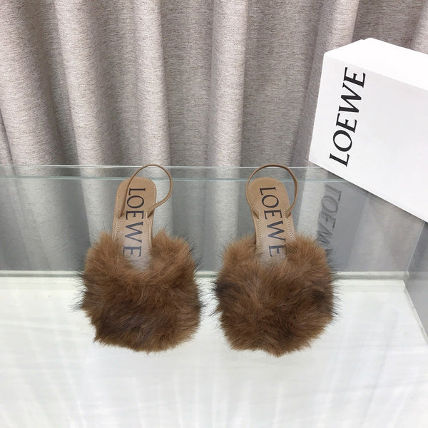 Loewe 25SS Fur-lined Mule 60 Brown in Fox Fur 597436