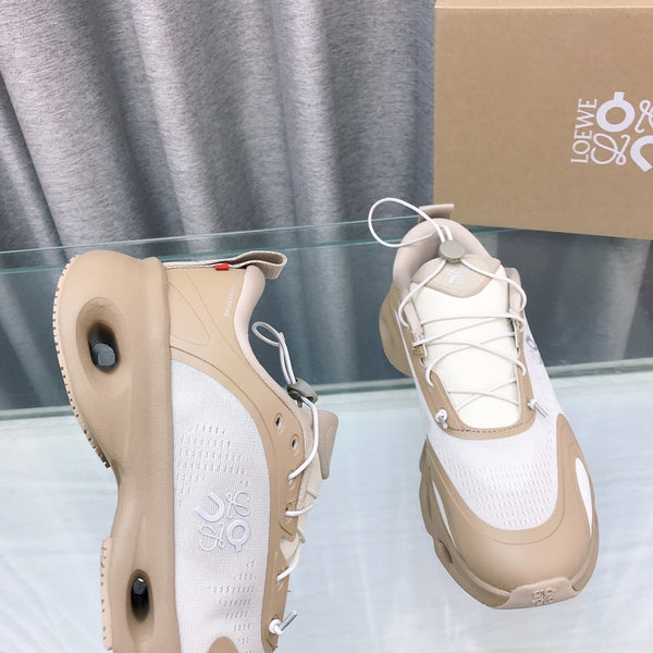 Loewe x on Angpao Couple Running Sneakers Light Brown White Nylon Calfskin 597425