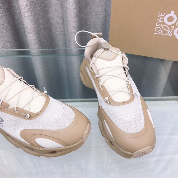 Loewe x on Angpao Couple Running Sneakers Light Brown White Nylon Calfskin 597425